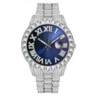 Meilleure Vente Montres Quartz Diamantées Bling Hip Hop pour Hommes, Coffret Cadeau Montre Quartz Glacée avec Strass, Collier et Bracelet