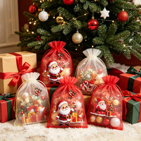 Sacs en lin recyclables en gros avec cordon de serrage, sacs cadeaux imprimés sur le thème de Noël personnalisables avec organza