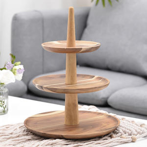 Exhibidor Cuadrado de Tres Niveles con Diseño de Madera Sólida Estilo Europeo para Buffet de Hotel, Exhibición de Aperitivos para Fiestas, <span class=keywords><strong>Bolsa</strong></span> Ecológica OPP - Product Image 1