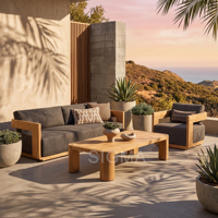 Ensemble de meubles de salon d'extérieur en teck de luxe, canapé modulaire en teck, ensemble de jardin pour projets résidentiels haut de gamme