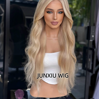 Peluca de Cabello Humano Virgen 100% de Lujo con Frente de Encaje, Ondas Suaves con Reflejos Rubios, 180% de Densidad, Sin Pegamento, con Cabello de Bebé para Mujeres Blancas
