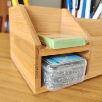 Organizador de Almacenamiento Rectangular Multifuncional de Bambú Homex-BSCI, Caja de Almacenamiento de Bambú Natural, Portapapeles, Portalápices
