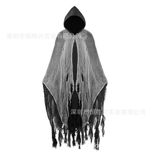 Hsx Cape d'Halloween noire effilochée à capuche, taille unique, pour accessoires de fête - Product Image 1