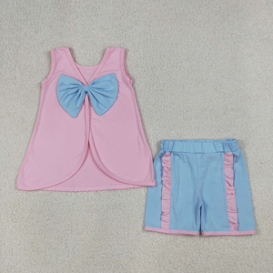 Conjunto de Ropa Casual de Boutique para Niñas, Estilo Princesa, de Algodón, con Espalda Descubierta y Lazo, Conjuntos de Verano a la Moda, Ropa al por Mayor a Precio de Fábrica - Product Image 5