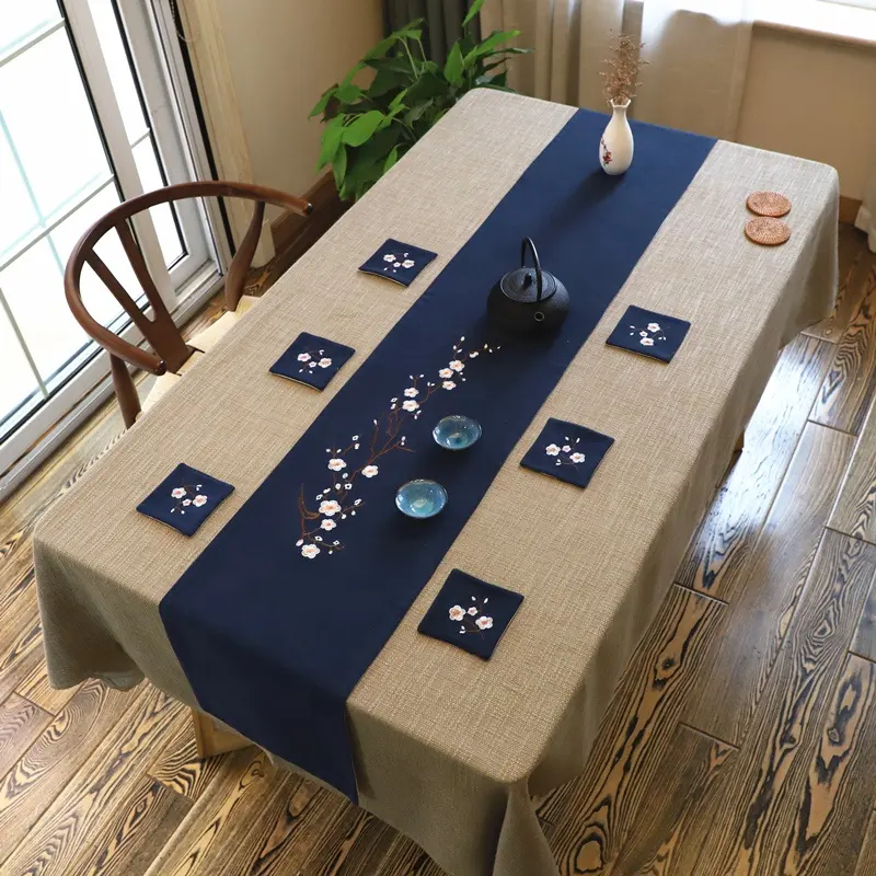 직사각형 테이블 용 아마 심플한 디자인 테이블 천 비즈니스 용 로고가있는 맞춤형 테이블 천