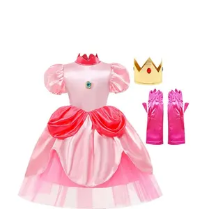 Mädchen Prinzessin Dress up Kostüm Kinder so tun, als würden sie Prinzessin Pfirsich Kostüm Cosplay Party Kostüm spielen
