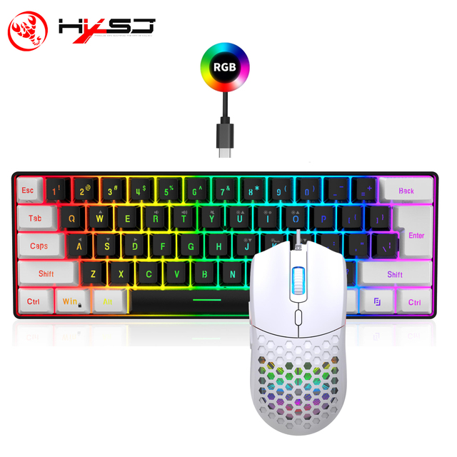 HXSJ Wired Gaming Keyboard and Mouse Combos RGB Backlit Compact 68 Keys Keyboard and Optical Mouse for Laptop Desktop Mac