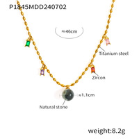 Chaîne perlée incrustée de zircone cubique avec pendentif en pierre naturelle collier en acier inoxydable sous-titre: