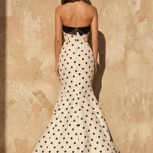 Vestido de Sirena Personalizado sin Tirantes con Estampado de Lunares para Mujer, Vestido de Fiesta Formal Largo hasta el Suelo - Product Image 2