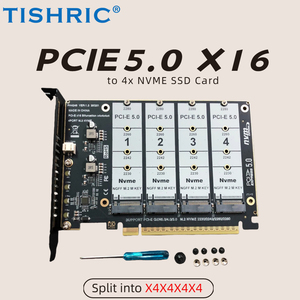 Tarjeta de Expansión TISHRIC PCIE 5.0 X16 NVME M.2 <span class=keywords><strong>MKEY</strong></span> SSD RAID, Adaptador de Matriz SSD de 4 Bahías, 128Gbps, para Placa Base, Compatible con SSD 2230/42/60/80 - Product Image 1
