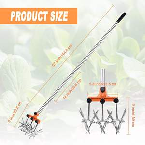 Cultivador <span class=keywords><strong>Manual</strong></span> Giratorio de Acero Inoxidable Ajustable de Venta Caliente para Jardín, Escarificador de Césped con Mango Largo - Product Image 3