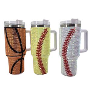 Eco Friendly 40oz squadre sportive basket calcio Tumblers coppa bandiera 40oz Softball Bling strass tazza <span class=keywords><strong>Tumbler</strong></span>