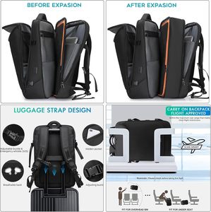 Sac à dos professionnel extensible 50L approuvé pour le transport aérien, avec port de chargement USB, fermeture éclair résistante à l'eau, pour <span class=keywords><strong>voyages</strong></span> unisexes - Product Image 6