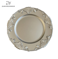 Assiette de présentation 13 pouces en plastique PS, style victorien de luxe, durable, avec bordure à motif de feuilles baroque moderne, pour mariage et repas