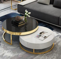 Meilleures ventes Tables basses gigognes modernes noires et blanches avec plateau en pierre, tables basses rondes pliantes avec tiroirs, tables centrales de luxe
