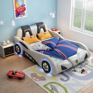 الأطفال أسرة طاقم غرفة نوم طفل خشب مصنوع حسب الطلب الصين نمط الحديثة سباق الاطفال سرير على شكل سيارة واحدة سرير الطفل