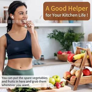 Cesta de Frutas de Madera de Doble Capa, Organizador de Encimera de Cocina, Soporte Ecológico para Frutas y Verduras de Escritorio - Product Image 1