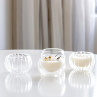 Verre borosilicaté de haute qualité, petit gobelet rond 6.5*4.5cm 5.8*3.8cm, bougeoir en verre à double paroi, pot citrouille en verre