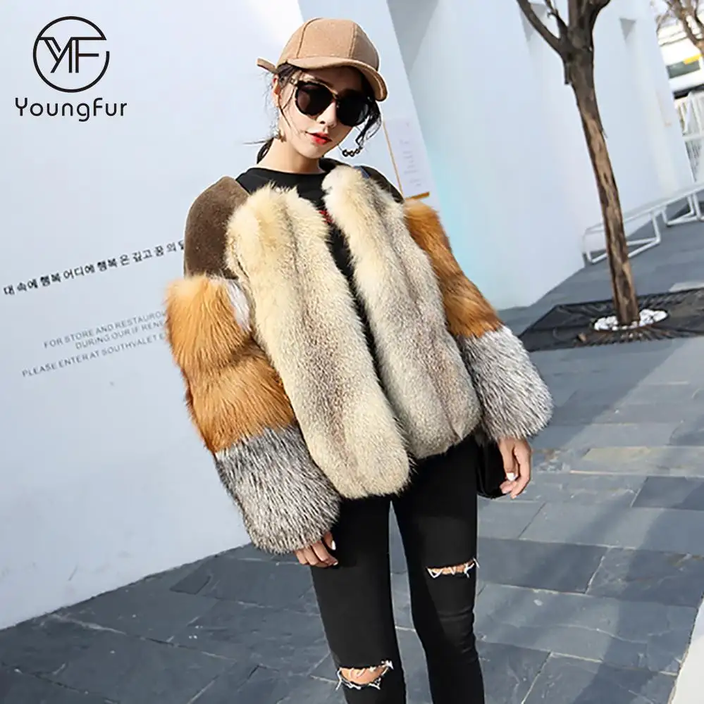 คุณภาพสูงเสื้อขนสัตว์แท้ Red Fox/Silver Fox FUR แจ็คเก็ตหญิง Outwear สำหรับฤดูหนาว