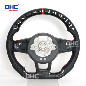 Entrepôt des États-Unis Volant en fibre de carbone véritable pour Volkswagen Vw <span class=keywords><strong>Golf</strong></span> <span class=keywords><strong>7</strong></span> R Mk7 <span class=keywords><strong>Gti</strong></span> Point <span class=keywords><strong>rouge</strong></span> ou bleu et bande supérieure - Product Image 2