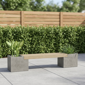 Banco de Jardín Moderno de Hormigón GFRC con Macetas Integradas, Muebles Ligeros de Hormigón de Fibra para Exteriores - Product Image 1