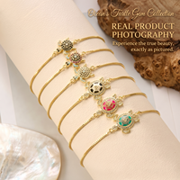Bracciale OEM ODM con Ciondolo Tartaruga Marina Smaltata Colorata in Rame, Placcato Oro 18K, con Zirconi e Catena Scorrevole Regolabile, Gioielli Oceanici all'Ingrosso