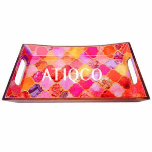 ถาดไม้ MDF พิมพ์ลายดอกไม้เคลือบหลายสีถาดชาที่น่าสนใจไม่ซ้ำใคร - Product Image 3