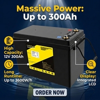 Batería de Almacenamiento Lifepo4 de 12V 300Ah con Pantalla LCD Integrada para Equipos de Energía Solar Residencial, RV, Marino y Yate