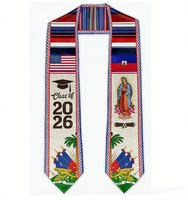 Écharpe de graduation personnalisée à double drapeau 2026 en satin de polyester, avec drapeau national américain, longue, pour lycée et adultes