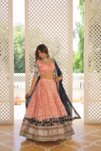Export Quality Pure <b>Viscose</b> Jacquard <b>Fabric</b> Lehenga Choli and Dupatta Set for Special Occasion for Export Sale - Product Image 2