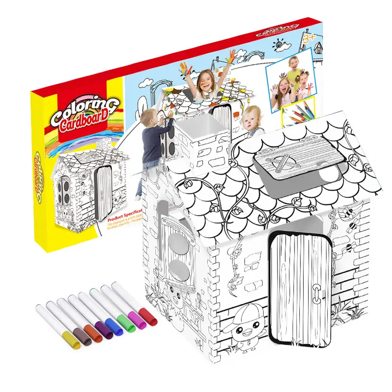 Vente chaude bricolage grand carton enfant jouet coloriage dessin artisanat créatif jouer maison dessin maison intérieur extérieur carton