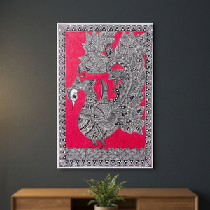 Pintura Folclórica Tradicional Maithili de Primera Calidad - Arte Mural en Lienzo 3D Auténtico Hecho a Mano de Jharkhand 1353 - Product Image 1
