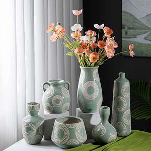 Floreros de primavera Cerámica Decalcomania Decoración de sala de estar Jarrones de cerámica verde con precio barato - Product Image 6