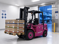 Chariot élévateur électrique contrepoids 3 tonnes rose au lithium 3000 kg, chariot transpalette autoporté pour conteneurs portuaires et logistique intensives
