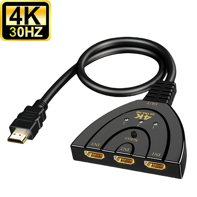 4K 3 Port HDMI Switcher 3x1 1080P 3D HDMI Switch Selector 3 in 1 Out Pigtail Auto Converter Cable for DVD HDTV Xbox PS3 PS4 PS5