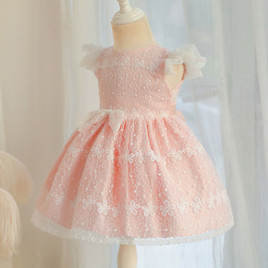 Vestido de encaje para niñas, estilo princesa, color morado, con lazo, sin mangas, ropa para niños - Product Image 3
