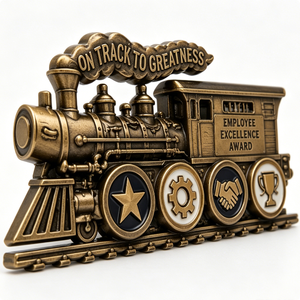 Trophée de l'Excellence des Employés, en laiton plaqué or, design train, artisanat en métal moulé 3D, cadeau d'affaires - Product Image 6