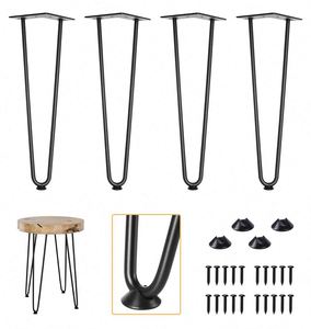Best 16 Inch Black Iron Hairpin <b>Table</b> Legs 2 Rod Coffee <b>Table</b> Legs for Living Room Apartment Workshop Hospital Outdoor Use - Product Image 4