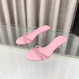 Pink Crystal Strap Stiletto Heel Mules Open Toe Slip On High Heel <b>Sandals</b> Fashion Women <b>Evening</b> Party Shoes - Product Image 4