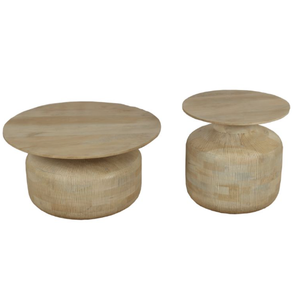 Mesa de centro redonda de madera maciza de mango con diseño hecho a mano de acabado natural y construcción resistente para una decoración elegante para sala de estar - Product Image 2