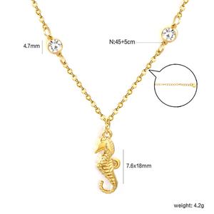Collier tendance pour femme en acier inoxydable étanche, style plage et océan, pendentif plaqué or 18 carats, chaîne à maillons en zircon, collier hippocampe - Product Image 2