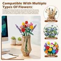 Juego de 2 Jarrones de Flores de Madera Estilo Art Deco Jiayi, Rompecabezas de Lego con Soporte de Exhibición para Ramo de Rosas, Regalo DIY para Niños y Amigos