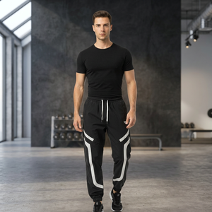 Men's Black Sweatpants <b>White</b> Side Stripes Elastic Waist Drawstring Casual <b>Joggers</b> Tapered Fit Breathable Lightweight Polyester - Product Image 5