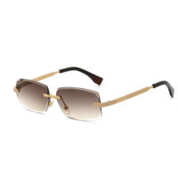 Lunettes de soleil Partagas Retro Designer avec logo personnalisé, monture rectangulaire sans bordure, branches en bois grainé, verres UV400 pour hommes