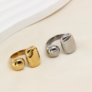 Anillo de Acero Inoxidable Pulido Ovalado con Apertura Chapado en Oro de 14K, Superficie Brillante, Anillo de Moda Unisex para <span class=keywords><strong>Boda</strong></span>, Compromiso, Aniversario, Regalo - Product Image 2