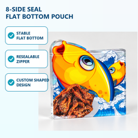 Sachet alimentaire pour animaux de compagnie recyclable imprimé en héliogravure personnalisé, à fond plat, avec fermeture éclair et huit soudures latérales, pour friandises holographiques pour chats et viande séchée
