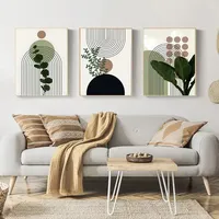 Poster Seni Dinding Tanaman Hijau Minimalis Nordik Ruang Tamu Abstrak Geometri Morandi Lukisan Kanvas Cetak UV Medium Berbahan Minyak