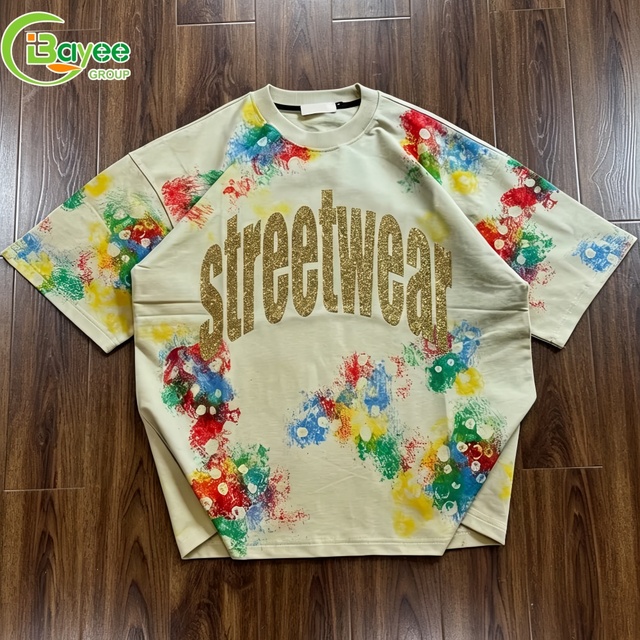 Custom Men's Graphic Print Heavyweight 300Gsm 100% Cotton Oversized Boxy Fit T-shirts Dtg Print Streetwear T-shirt
