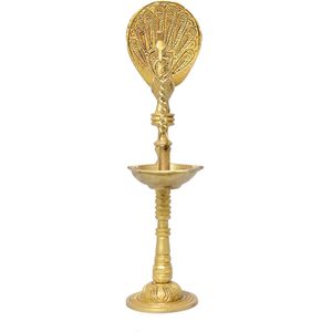 PARIJAT HANDICRAFT Five Wicks Brass <b>Table</b> Diya Home Decors Peacock Carrying Hanging Ornament - Product Image 1