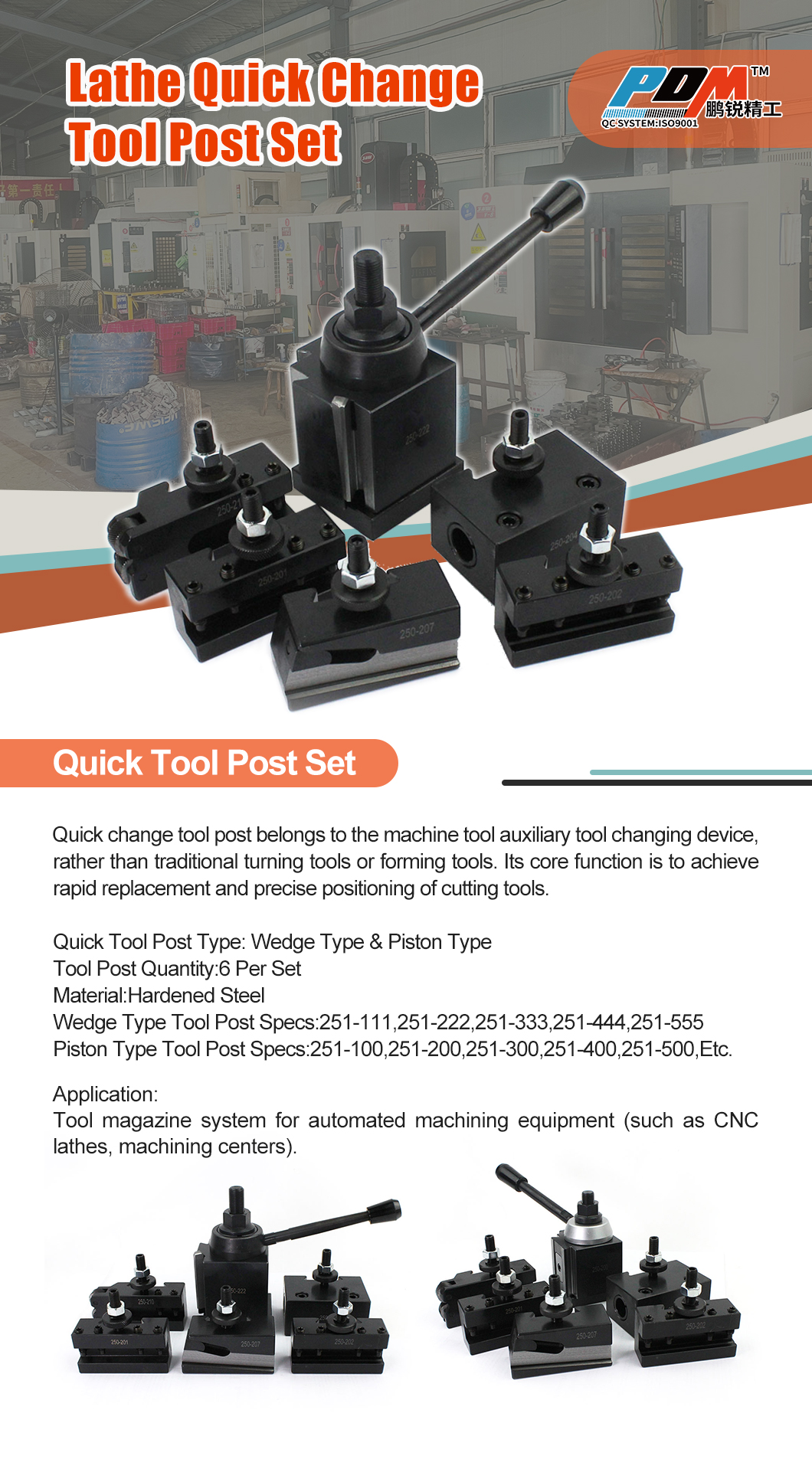 Heavy Duty Steel 250-210 Type Rapid Quick Change Tool Post for